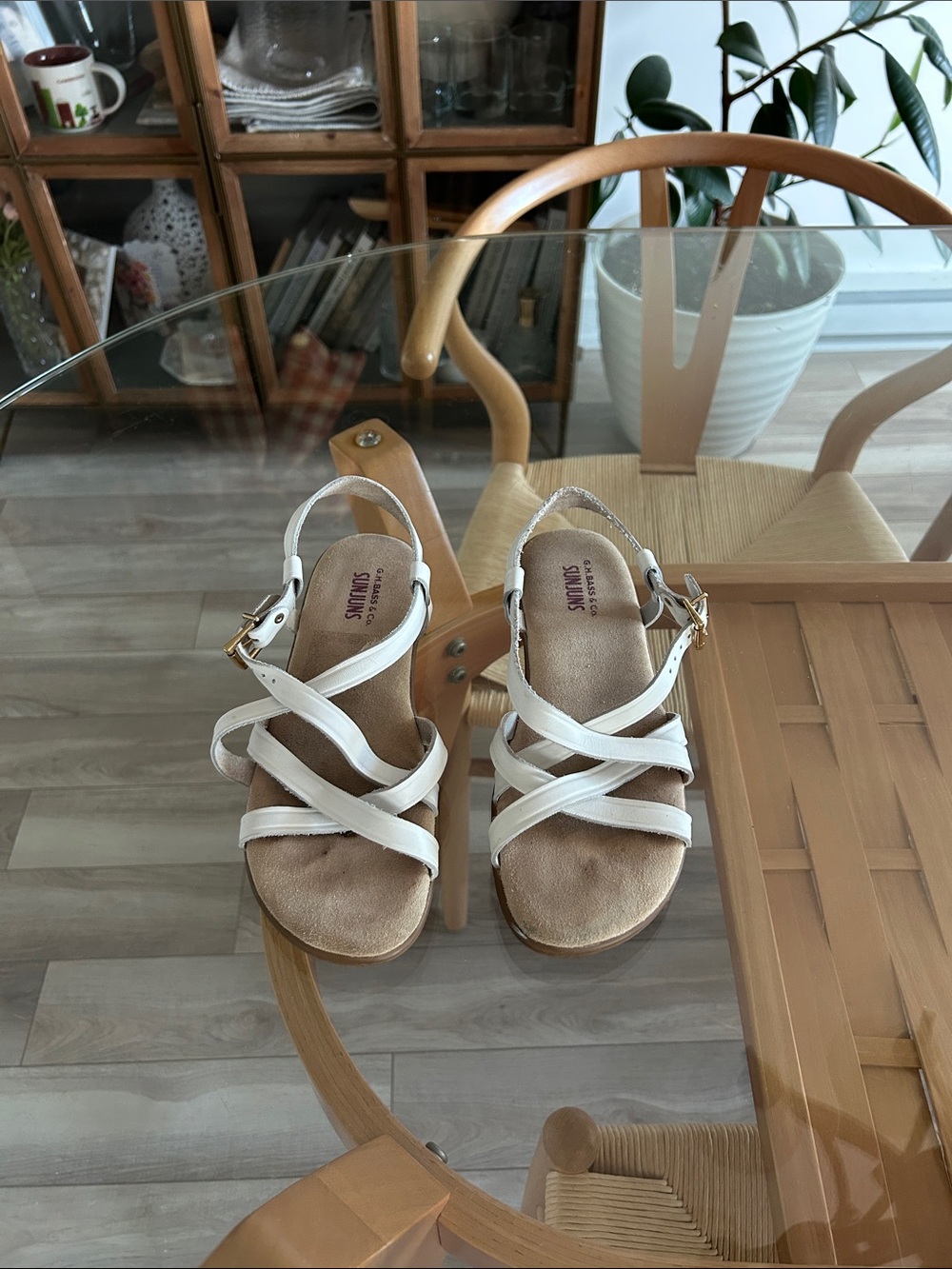 G.H. Bass Genuine Leather Strappy Women's Sandals with Gold Buckle